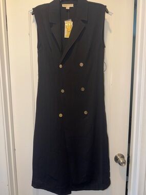 Sleeveless Black Double-Breasted Dress with Gold Buttons